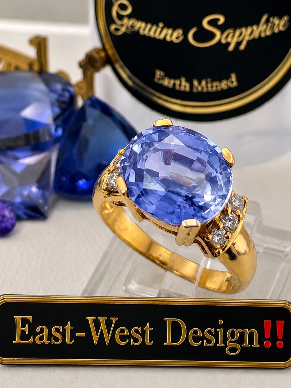 6.19ct Cornflower Blue Sapphire 14k yellow Gold on 925 Silver Ring